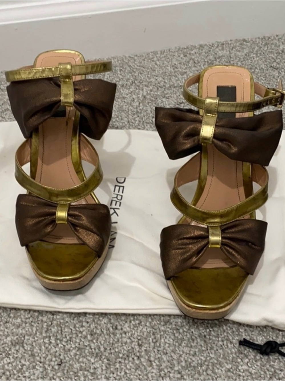 Derek Lam Metallic Gold and Brown Bow Sandals